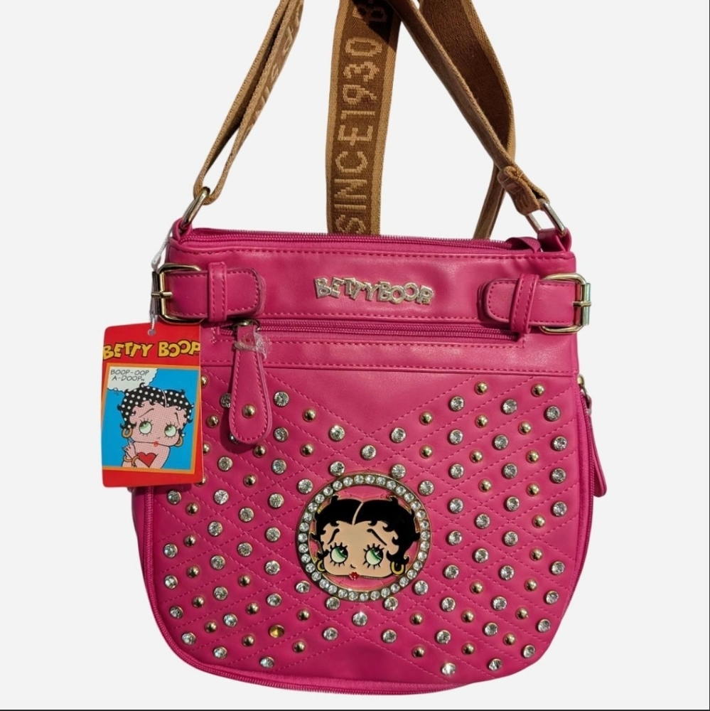 Betty Boop Fuchsia Studded Crossbody Bag